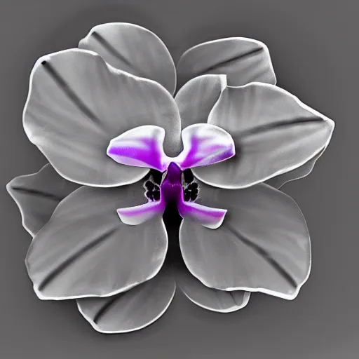 Prompt: an orchid flower made of metal, cybertronic, reflective, glowing