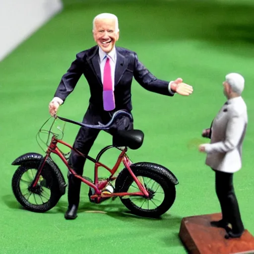 Image similar to joe biden falls down with a bicycle diorama