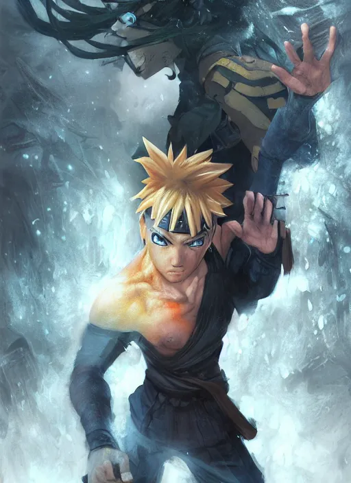 Image similar to ( ( ( hyperrealist cg an epic fantasy comic book style portrait painting of a naruto ) ) ) by daniel f. gerhartz and matt stewart, dramatic pose, fantasy, photorealistic, octane render, unreal engine, dynamic lighting, perfect factions, very detailed faces, trending on artstation, poster, volumetric lighting, 4 k, award winning