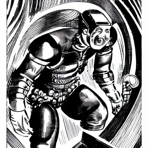 Image similar to a sci - fi god of blades, art by jack kirby, greeble tech