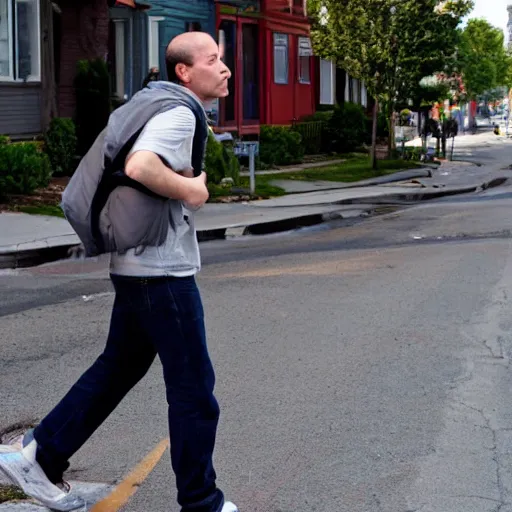 Image similar to average american joe walking around in a street, calm style