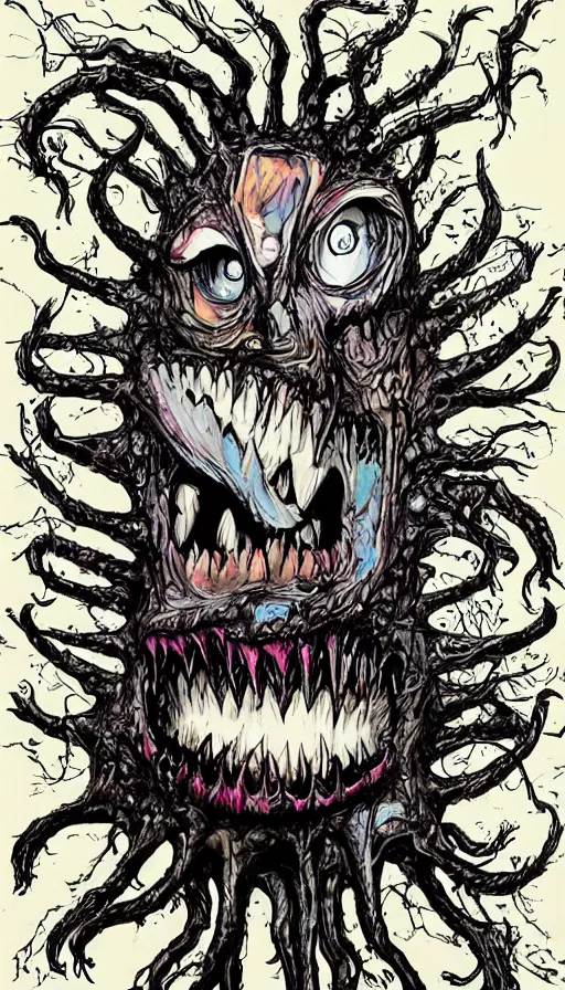 Prompt: a storm vortex made of many demonic eyes and teeth, by alex pardee