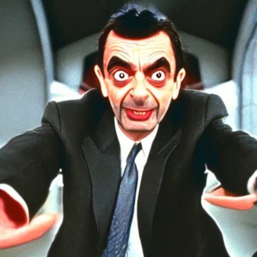 Prompt: a film still of mr bean in resevoir dogs ( 1 9 9 2 )