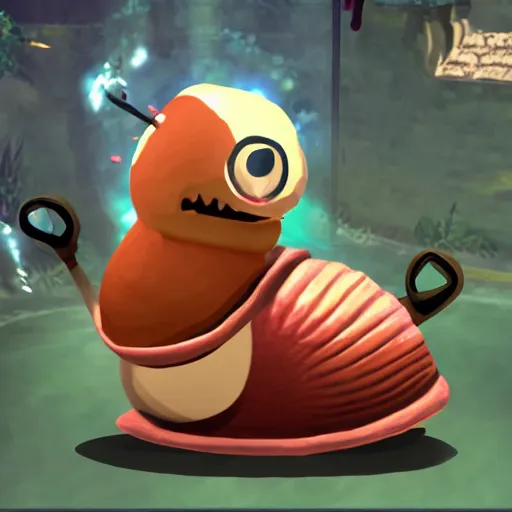 Prompt: video game snail smiling