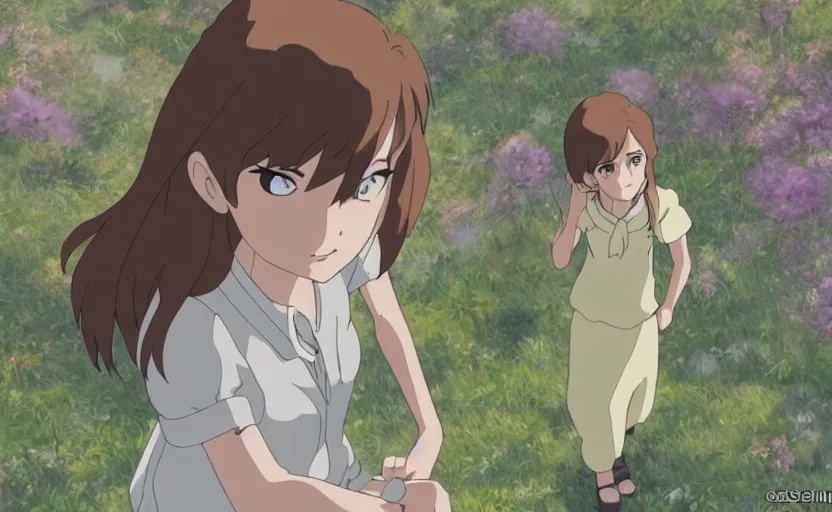 Image similar to emma watson film by studio ghibli, close up, emma watson, anime film by makoto shinkai