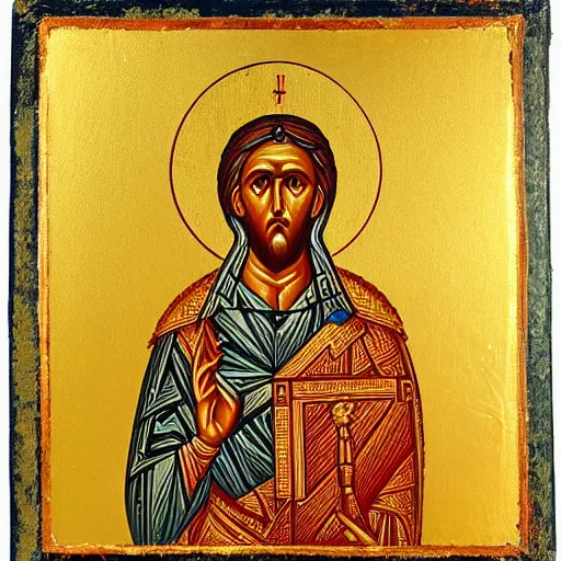 Prompt: Apollo, Byzantine Orthodox icon, archival photograph