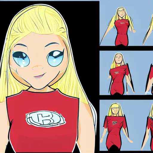 Image similar to blonde girl wearing an decent outfit hero, digital artwork in hero comic art style, shaped details