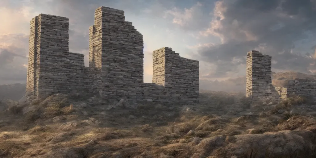 Image similar to beautiful matte painting of giant wall made from stone bricks by blizard entertainment, 8 k, cinematic dramatic atmosphere, dramatic lighting