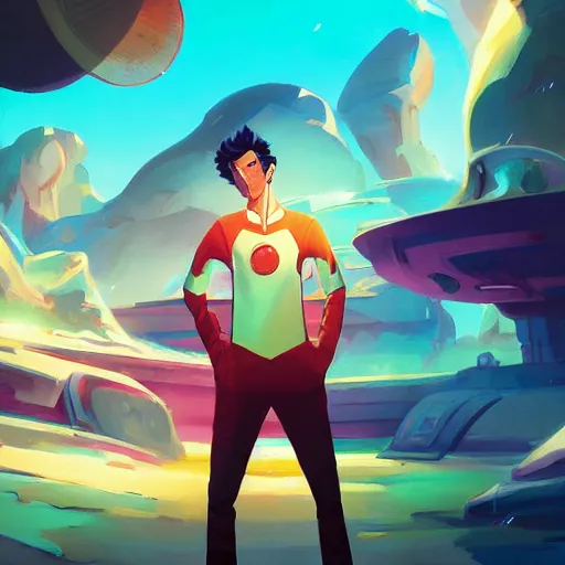 Image similar to hero world space dandy, behance hd by jesper ejsing, by rhads, makoto shinkai and lois van baarle, ilya kuvshinov, rossdraws global illumination