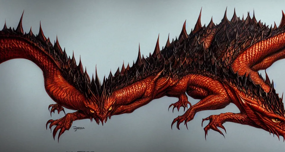 Prompt: Smaug, realistic artwork on artstation, highly detailed