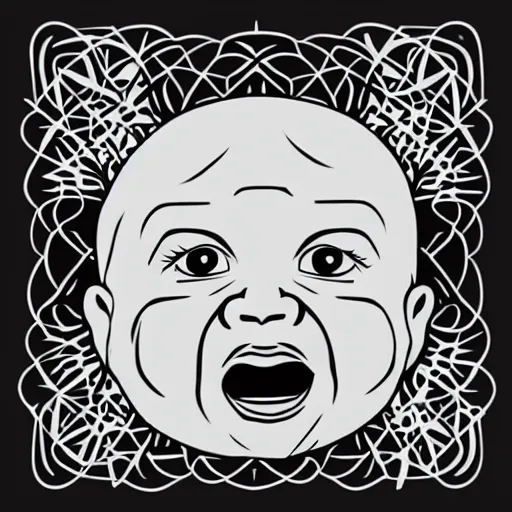 Prompt: a really ugly baby making a weird face, black and white vector art