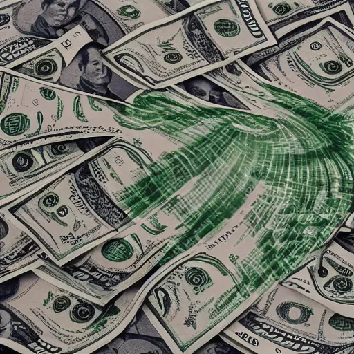 Prompt: tornado made of dollar bills by John Brosio