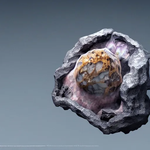 Image similar to a strange weird skeleton in a geode ), ( ultra realistic, ultra 4 k, provided by unreal engine, artstation, archeological discover, realisms, photography )