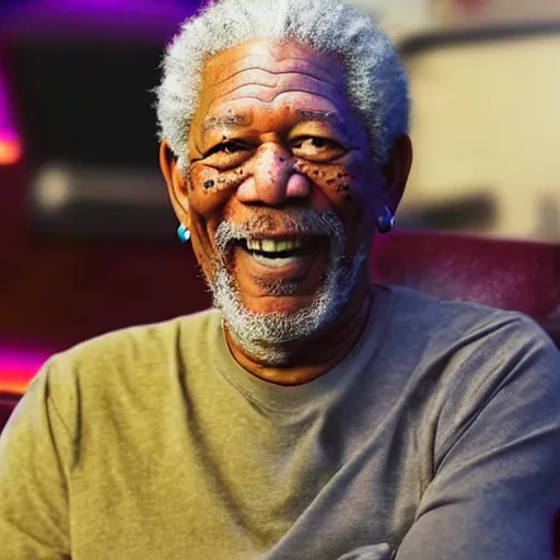 Prompt: Morgan Freeman in Fortnite laughing