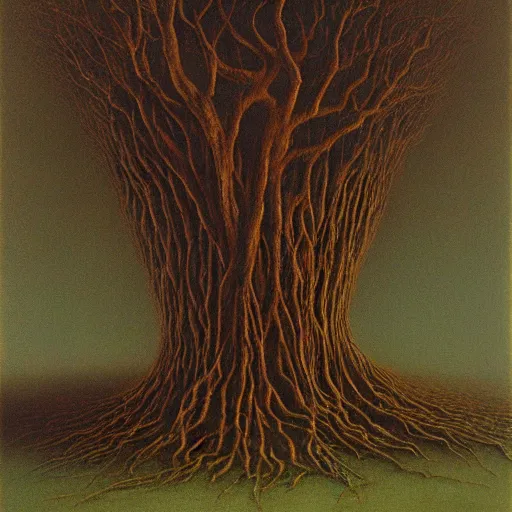 Image similar to willow tree by Zdzisław Beksiński, oil on canvas