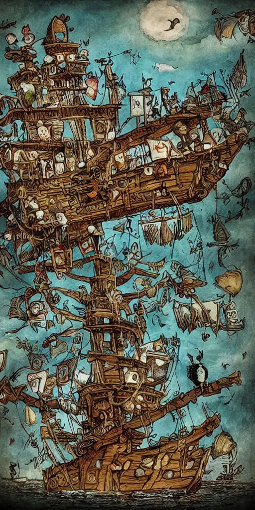 Prompt: a pirate ship scene by alexander jansson and where's waldo