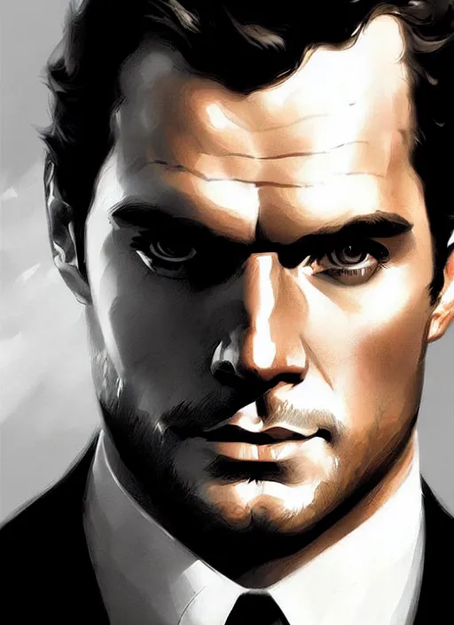 Image similar to portrait of henry cavill as james bond, highly detailed, digital painting, artstation, concept art, cinematic lighting, sharp focus, illustration, art by artgerm and greg rutkowski and alphonse mucha