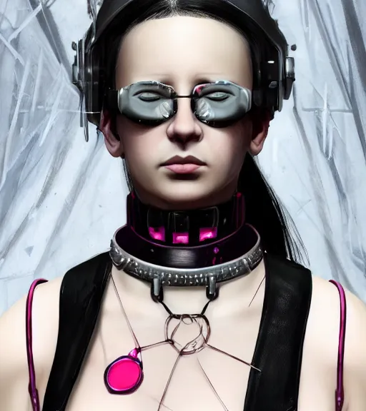 Image similar to detailed realistic female character cyberpunk wearing thick steel collar around neck, realistic, art, beautiful, 4K, collar, choker, collar around neck, punk, artstation, detailed, female, woman, choker, cyberpunk, neon, punk, collar, choker, collar around neck, thick collar, tight around neck, punk, choker, hyperrealistic, realistic, female, punk female,