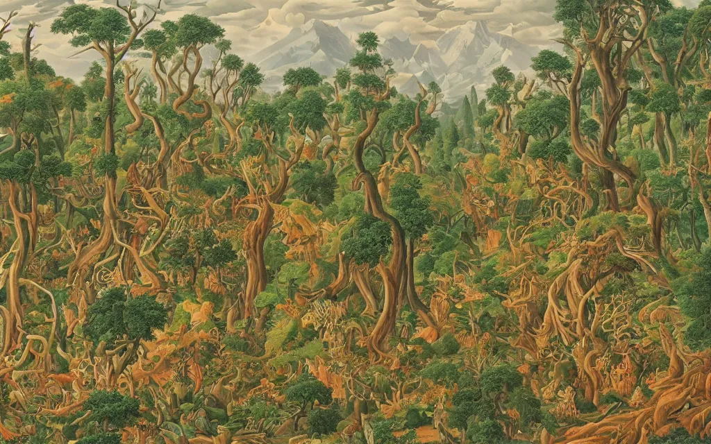 Image similar to a sprawling landscape covered in tall trees, in the style of wolfgang hutter