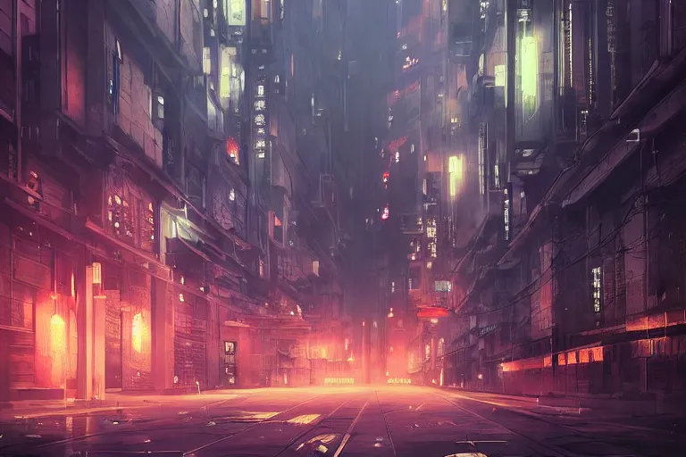 Image similar to dystopian shanghai, empty street, by wlop, poster, anime key visual,