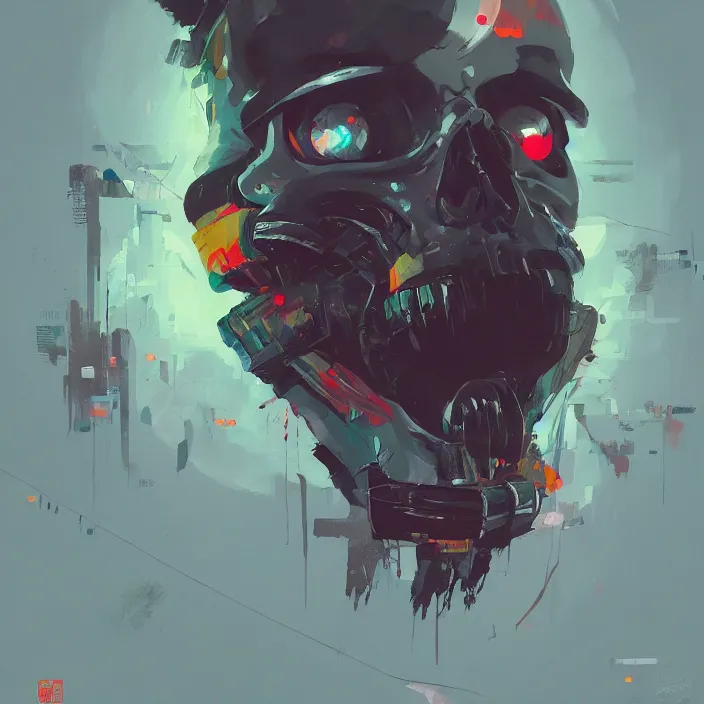 Image similar to a colorful comic noir illustration painting of a cyberpunk skull by sachin teng and sergey kolesov and ruan jia and heng z. graffiti art, sci fi, hyper detailed. octane render. trending on artstation