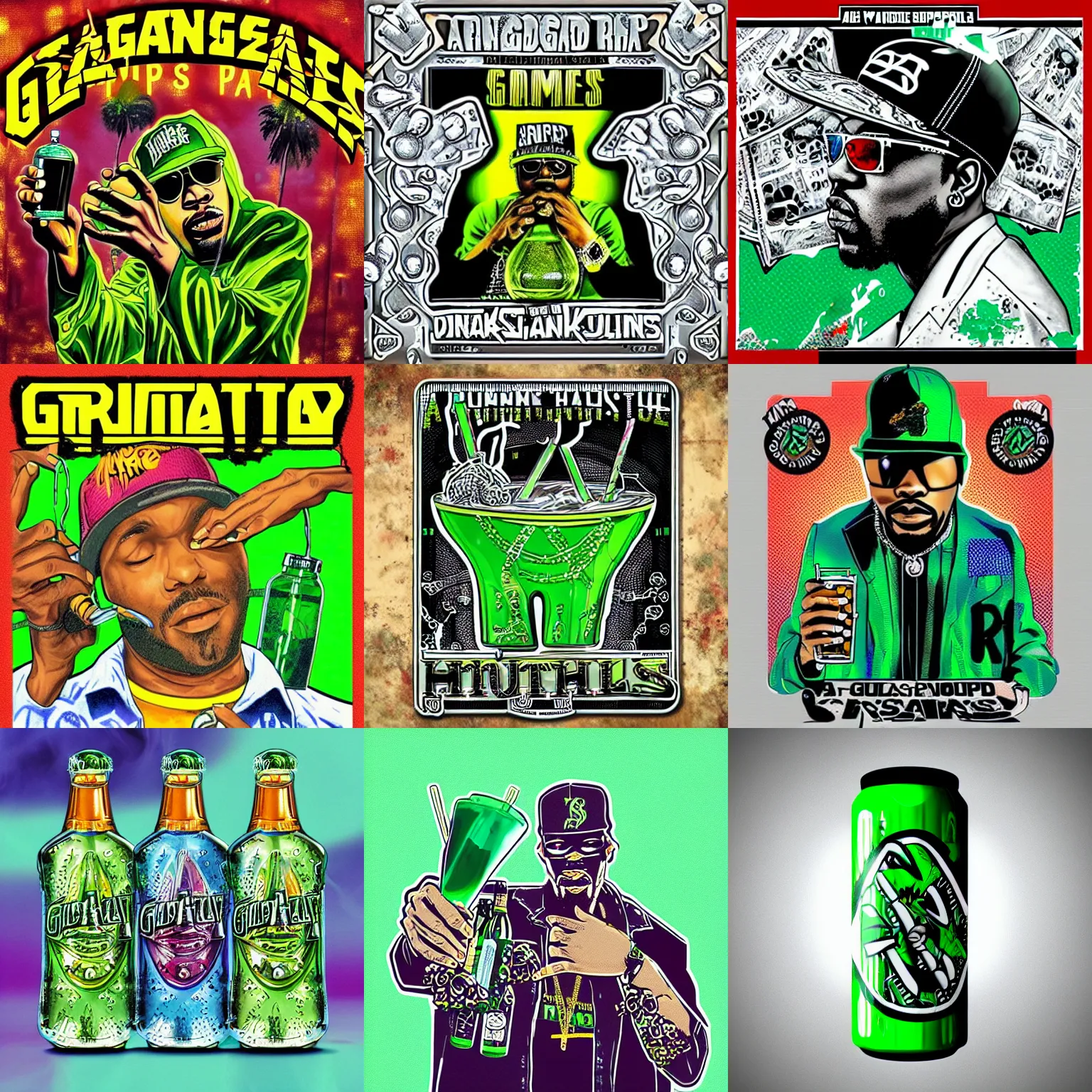 Prompt: a gangsta rap mixtape cover art for the drink sprite, highly detailed