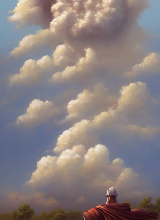 Image similar to faces of old indigenous people made of clouds in the sky, art by christophe vacher