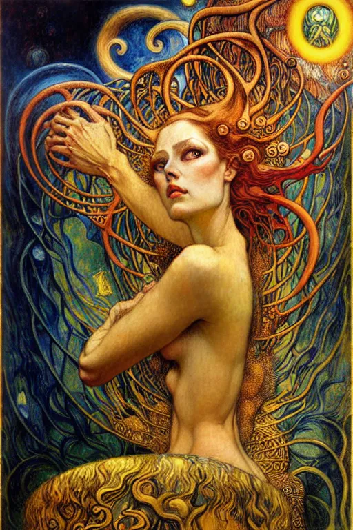 Image similar to Divine Chaos Engine by Karol Bak, Jean Delville, William Blake, Gustav Klimt, and Vincent Van Gogh, symbolist, visionary