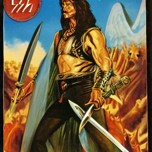 Prompt: 1970s sword and sorcery paperback book cover