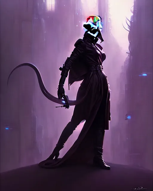 Image similar to beautiful fantasy character portrait, natalie portman, wearing oversized black trench coat, ultra realistic, wide angle, dramatic lighting, vultures, very seductive pose, cyberpunk artifacts, highly detailed by peter mohrbacher, hajime sorayama, wayne barlowe, boris vallejo, aaron horkey, gaston bussiere, craig mullins