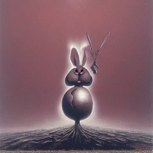 Prompt: Bugs Bunny as a dark souls boss by zdzisław beksiński