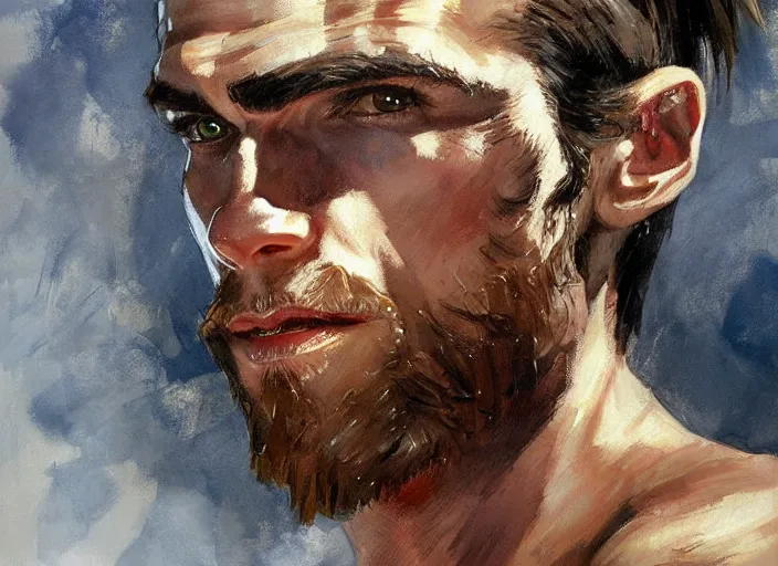 Image similar to a highly detailed beautiful portrait of gareth bale as kratos, by gregory manchess, james gurney, james jean