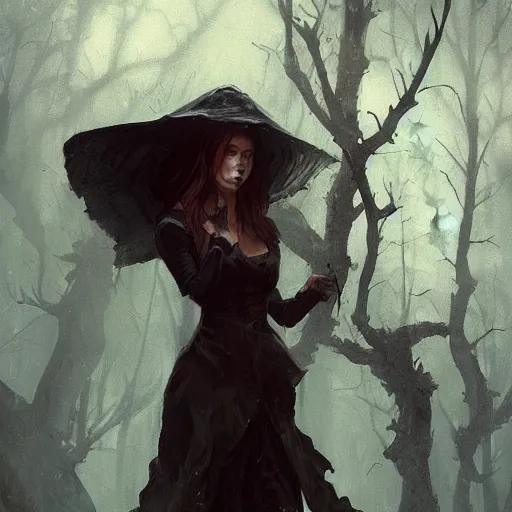Image similar to dark autumn witch by greg rutkowski