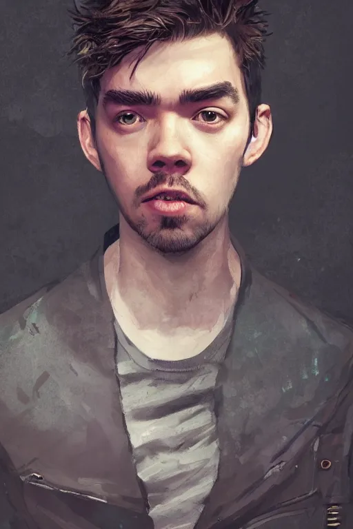 Image similar to a fancy portrait of the YouTuber jacksepticeye by Greg Rutkowski, Sung Choi, Mitchell Mohrhauser, Maciej Kuciara, Johnson Ting, Maxim Verehin, Peter Konig, 8k photorealistic, cinematic lighting, HD, high details, atmospheric,