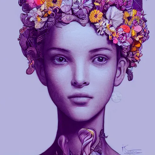 Image similar to the portrait of an absurdly beautiful, graceful, elegant, and wise young woman made of bananas and petals, an ultrafine detailed illustration by kim jung gi, irakli nadar, intricate linework, bright colors, octopath traveler, final fantasy, angular, unreal engine 5 highly rendered, global illumination, radiant light, detailed and intricate environment