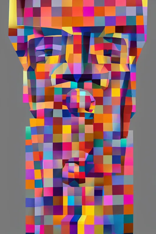 Image similar to cubist moai statue cutout digital illustration cartoon colorful beeple