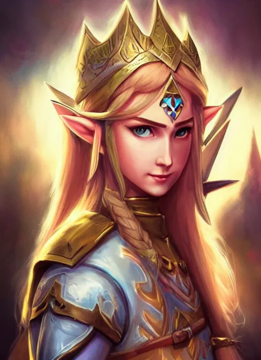 Image similar to beautiful portrait of a gorgeous knight who looks like Princess Zelda , character design by Ross Tran, artgerm detailed, soft lighting