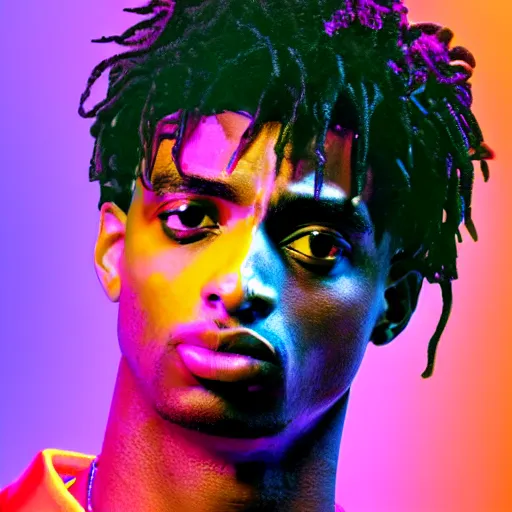 Prompt: playboi carti, photorealistic, detailed face, full body shot, 8 k hd, neon colors, over saturated colors,