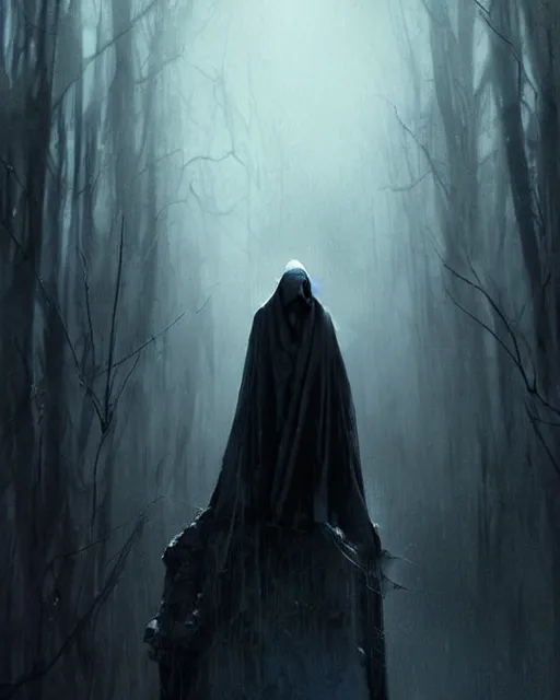 Image similar to photo. the movie is still the same. the dementor. life and death. dark colors. threatening. the stalker. frightening. trending on artstation. award - winning. artgem. greg rutkowski. beksinsky. extremely detailed. 4 thousand.