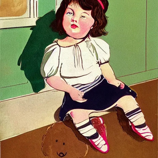 Prompt: a little girl at a party illustrated by David Gentleman