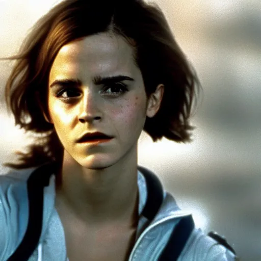 Image similar to film still of Emma Watson as Ripley in final scene scene in Alien 1979, 4k