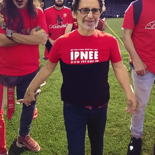 Prompt: fito paez wearing a independiente club t shirt