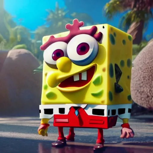 Prompt: Keanu Reevez in the role of SpongeBob . Octane render, 4k, 8k, unreal 5, very detailed, hyper realism, trending on artstation.
