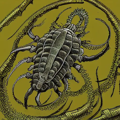 Prompt: a highly detailed illustration of trilobite