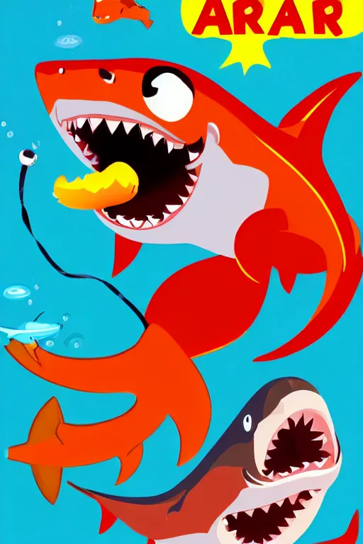 Image similar to baby shark in the style of atari 2 6 0 0 game box illustration