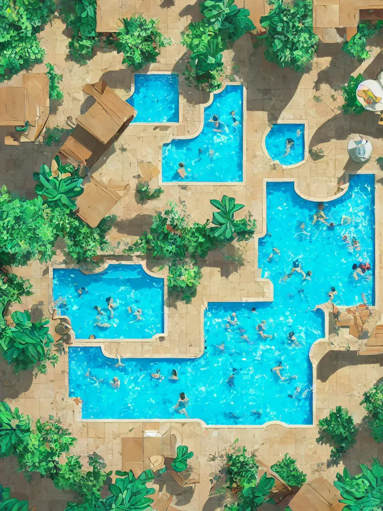 Prompt: tiled swimming pool from above by disney concept artists, blunt borders, rule of thirds