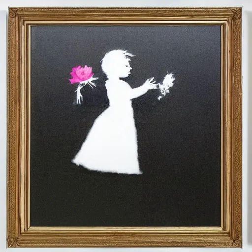 Image similar to banksy as last flower on earth, hyperrealistic, no duplicate content, left align