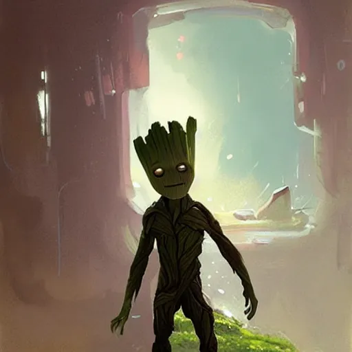 Image similar to i am baby groot by greg rutkowski