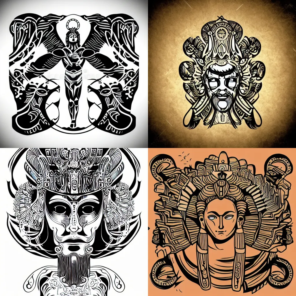 Prompt: tattoo of ancient gods vector illustration