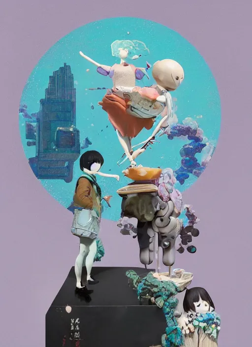 Image similar to a surreal contemporary ceramic sculpture on a plinth, by victo ngai, by hikari shimoda, by tracie grimwood, in the style of nier automata and astroneer, plain background